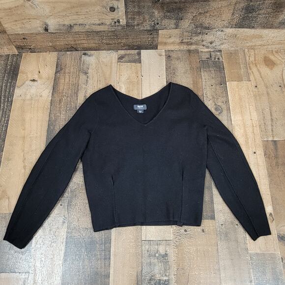 Anthropologie Maeve Womens Small Vneck Black Heavy Sweater Long Sleeve‎ Top - Picture 1 of 8